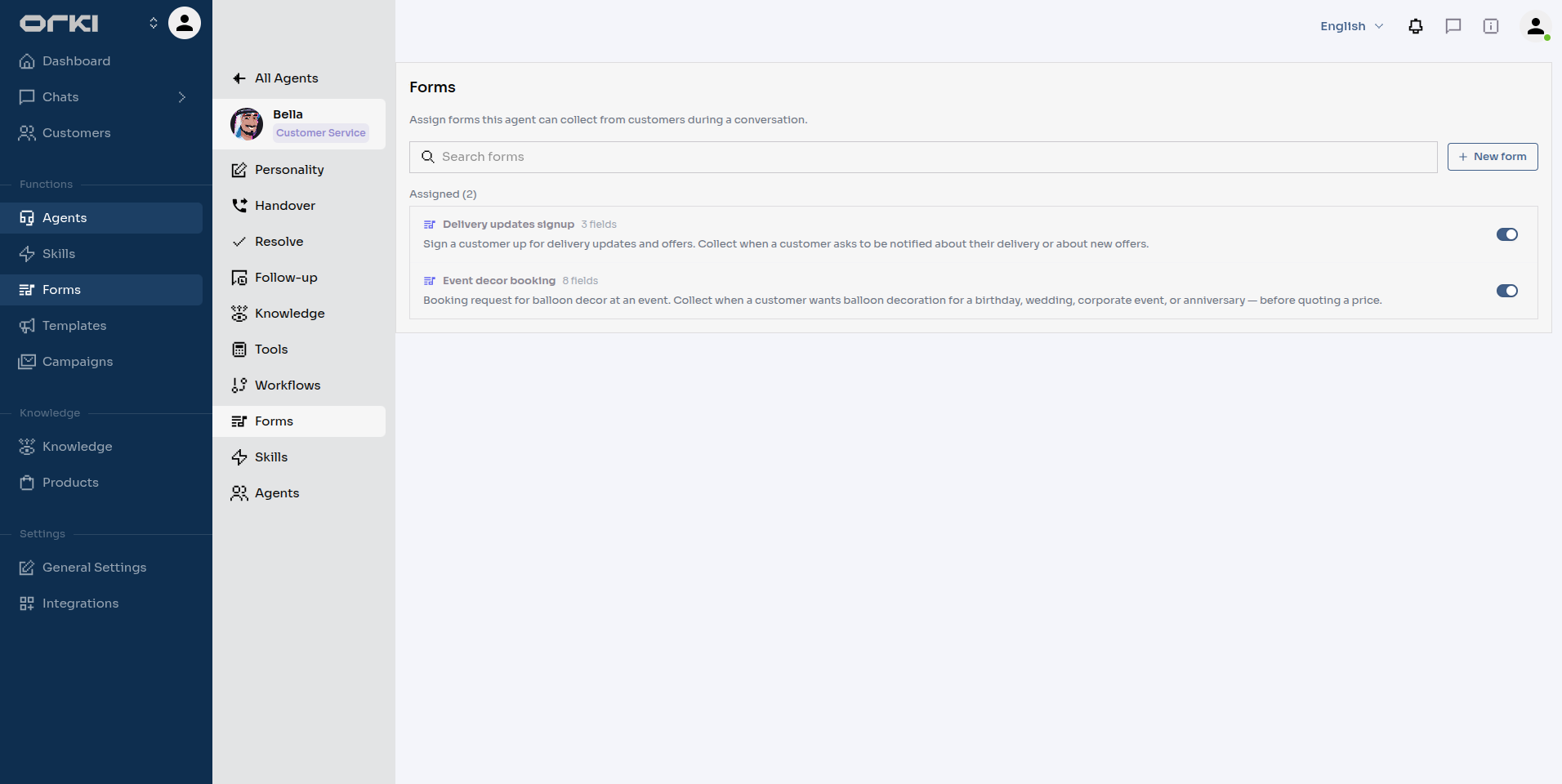 Agent forms tab