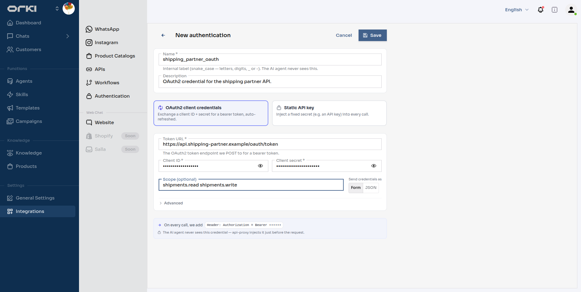 OAuth2 client credentials form