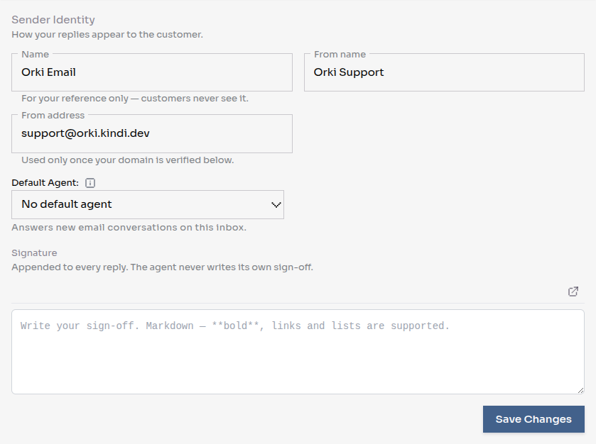 Sender identity settings