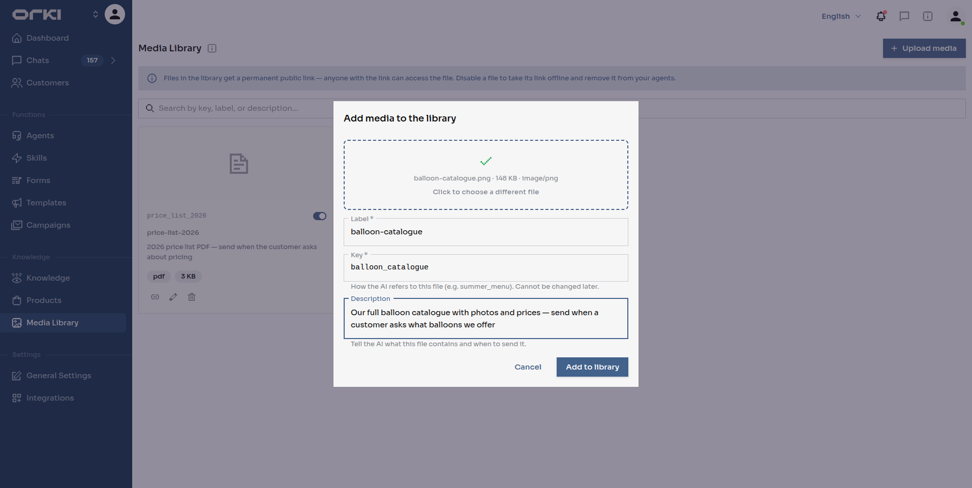 Upload dialog