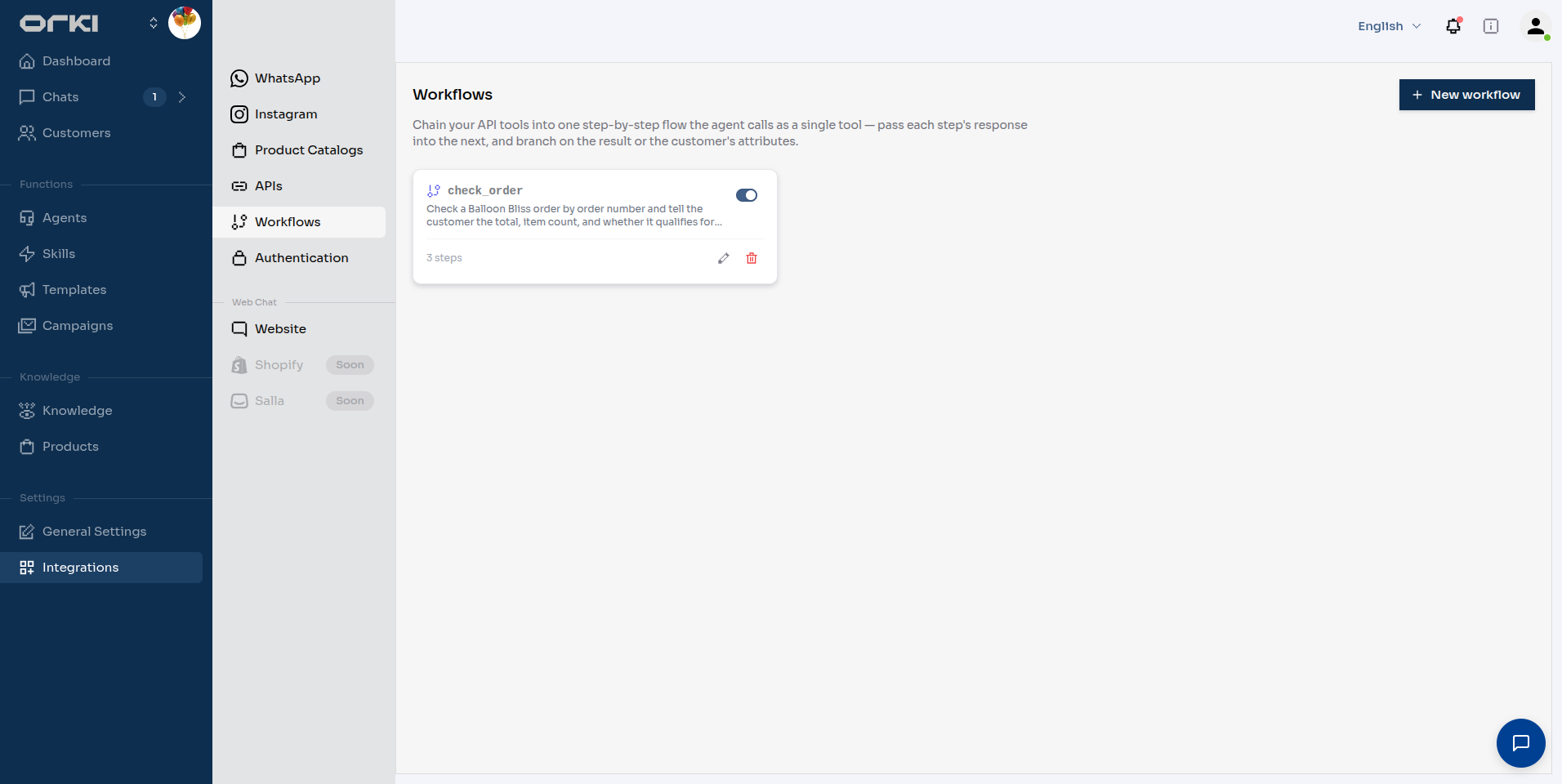 Workflows list